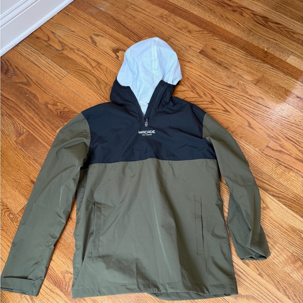 Macdade Men's Hooded Anorak Jacket in Olive Green and Black